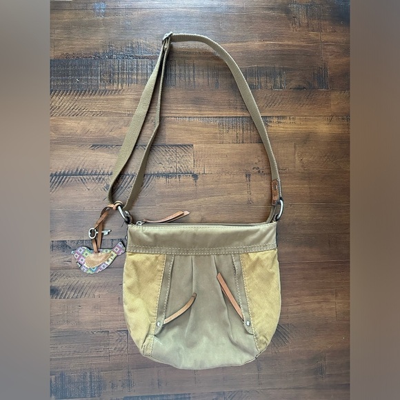 Vintage Fossil Key Per‎ Canvas Crossbody Purse Tan Corduroy Y2K 2000's - Picture 1 of 8